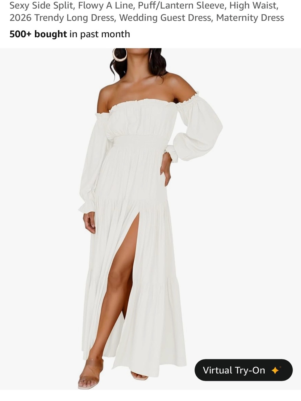 ZESICA 2024 Boho Sexy Off-Shoulder Flowy A Line Tiered Long Maxi Dress, White, M